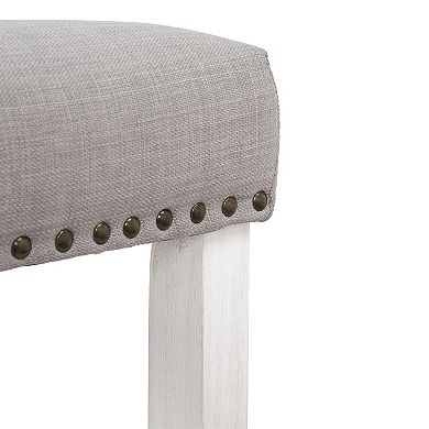 24" upholstered nail head bar counter stool with Antique White color legs
