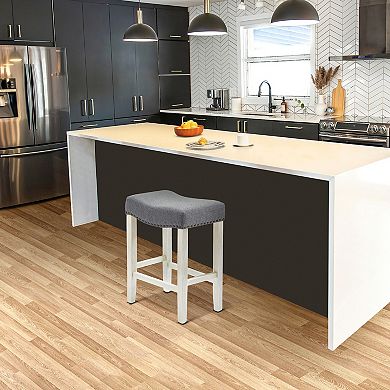 24" upholstered nail head bar counter stool with Antique White color legs