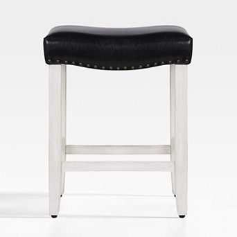 24" upholstered nail head bar counter stool with Antique White color legs