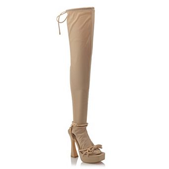Stretch Over-the-Knee Platform Lace-Up Heel Boots
