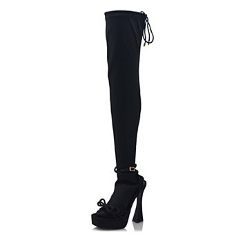 Stretch Over-the-Knee Platform Lace-Up Heel Boots