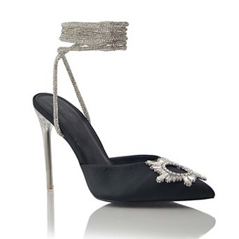Rhinestone Wrap Strap Pointed Toe Stiletto Heel Mule Pump
