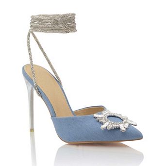 Rhinestone Wrap Strap Pointed Toe Stiletto Heel Mule Pump