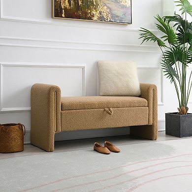 Modern Teddy Fabric End of Bed Bench with Arms and Storage