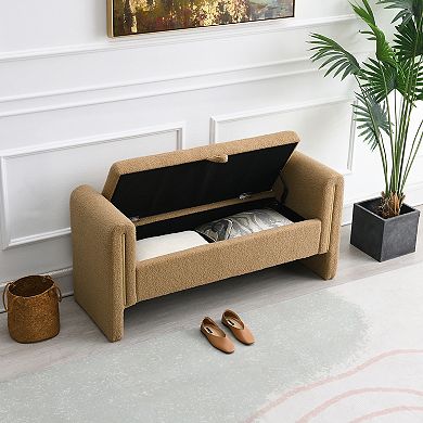 Modern Teddy Fabric End of Bed Bench with Arms and Storage