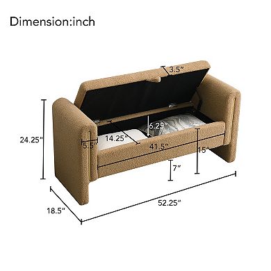 Modern Teddy Fabric End of Bed Bench with Arms and Storage