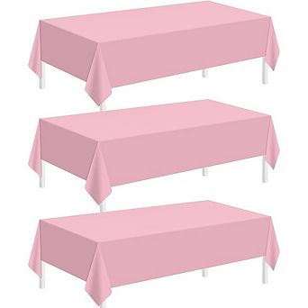 Pink Plastic Tablecloth 3-Pack Disposable Rectangular Cover
