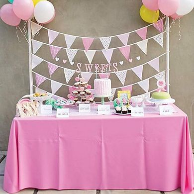 Pink Plastic Tablecloth 3-Pack Disposable Rectangular Cover