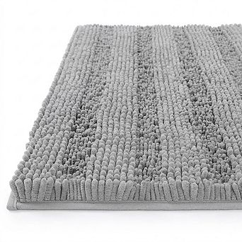 Striped Chenille Bath Rug, Ultra Soft, Absorbent, Non-Slip Bathroom Mat