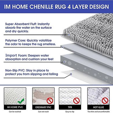 Striped Chenille Bath Rug, Ultra Soft, Absorbent, Non-Slip Bathroom Mat