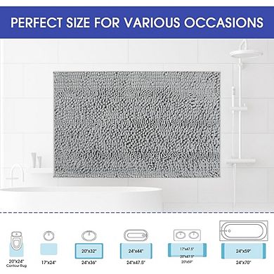 Striped Chenille Bath Rug, Ultra Soft, Absorbent, Non-Slip Bathroom Mat