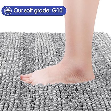 Striped Chenille Bath Rug, Ultra Soft, Absorbent, Non-Slip Bathroom Mat