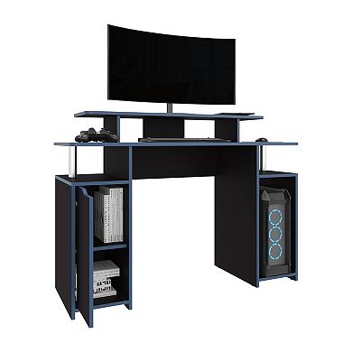 Keria 47" Wide 2-Tier Gamer Desk With Three Shelves And PC Tower Stand