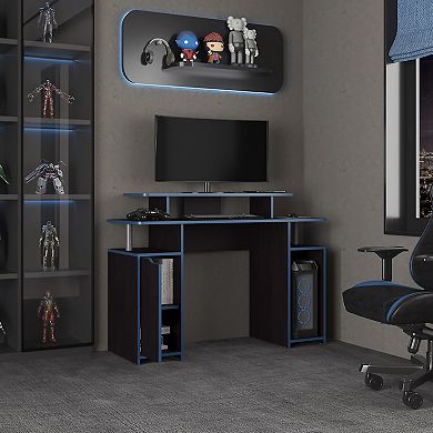 Keria 47" Wide 2-Tier Gamer Desk With Three Shelves And PC Tower Stand