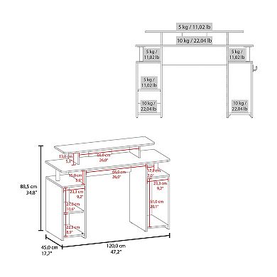 Keria 47" Wide 2-Tier Gamer Desk With Three Shelves And PC Tower Stand