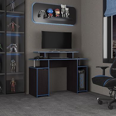 Keria 47" Wide 2-Tier Gamer Desk With Three Shelves And PC Tower Stand