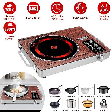 3500W Electric Ceramic Stove Single Burner Hot Plate with Timer