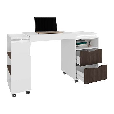 San Diego 54" Wide Two Drawer Expandable Desk With Seven Shelves And Casters
