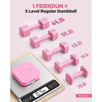 FED FITNESS 5-in-1 Adjustable Dumbbell Set of 2, 1pair 6LBS Hand Weights for Women