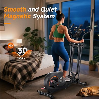 FED FITNESS Foldable Elliptical Machine Only 2 sq ft, 15IN Stride Folding Elliptical for Home