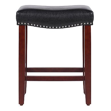 24" upholstered nail head bar counter stool with Cherry Red color legs