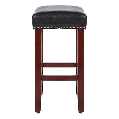 24" upholstered nail head bar counter stool with Cherry Red color legs