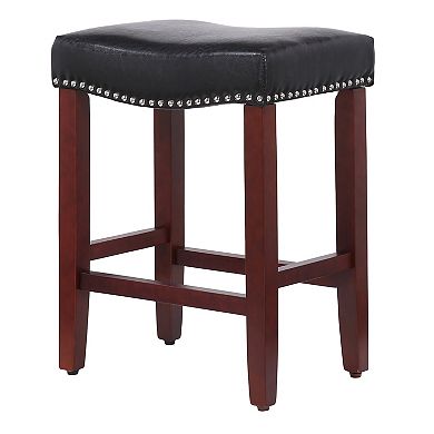 24" upholstered nail head bar counter stool with Cherry Red color legs