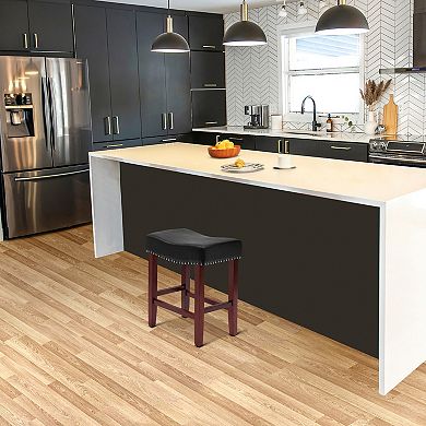 24" upholstered nail head bar counter stool with Cherry Red color legs