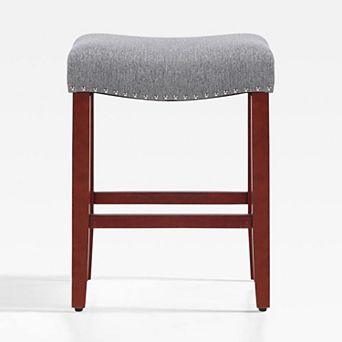 24" upholstered nail head bar counter stool with Cherry Red color legs