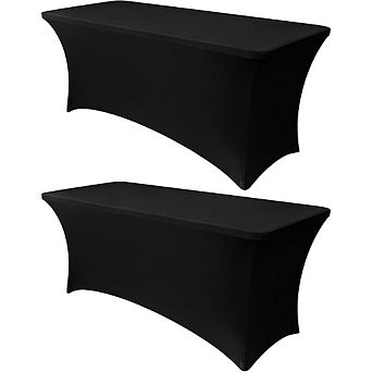 Black Spandex Tablecloth 2-Pack Fitted Rectangular Cover for Events