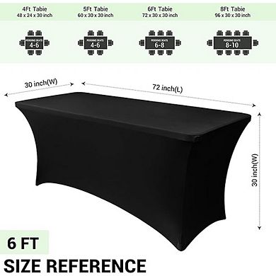 Black Spandex Tablecloth 2-Pack Fitted Rectangular Cover for Events