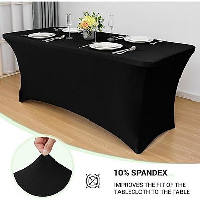 Black Spandex Tablecloth 2-Pack Fitted Rectangular Cover for Events