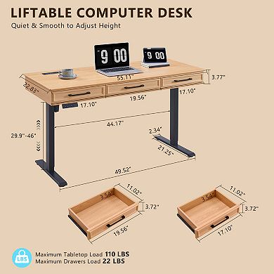 55" Electric Standing Desk with Drawers, Height Adjustable Computer Desk for Home Office