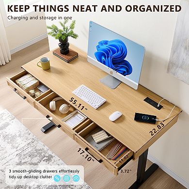 55" Electric Standing Desk with Drawers, Height Adjustable Computer Desk for Home Office