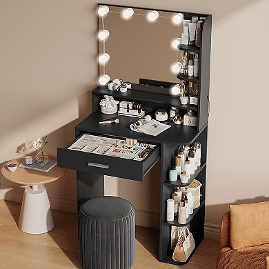 Makeup Vanity Desk with LED Mirror & Lights, Large Drawer, 6 Level Storage, 3 Color Lighting Modes