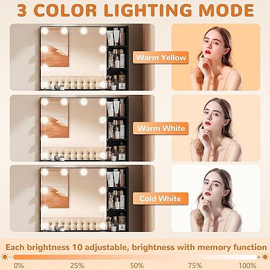 Makeup Vanity Desk with LED Mirror & Lights, Large Drawer, 6 Level Storage, 3 Color Lighting Modes