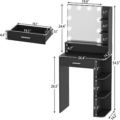 Makeup Vanity Desk with LED Mirror & Lights, Large Drawer, 6 Level Storage, 3 Color Lighting Modes