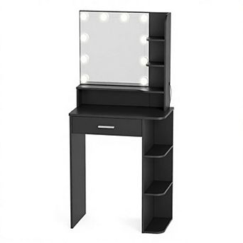 Makeup Vanity Desk with LED Mirror & Lights, Large Drawer, 6 Level Storage, 3 Color Lighting Modes