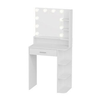 Makeup Vanity Desk with LED Mirror & Lights, Large Drawer, 6 Level Storage, 3 Color Lighting Modes