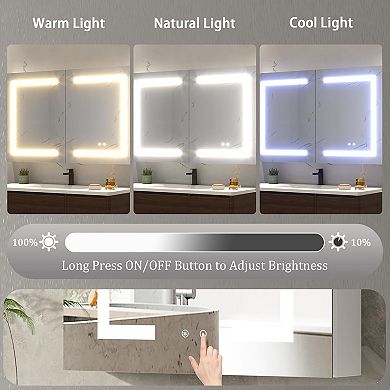 LED Medicine Cabinet with Mirror for Bathroom,Defog, Stepless Dimming, 3 Colors, 2 Outlets, 2USB