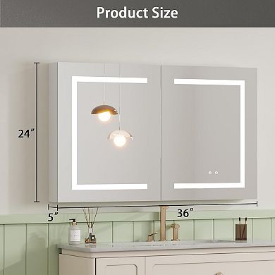 LED Medicine Cabinet with Mirror for Bathroom,Defog, Stepless Dimming, 3 Colors, 2 Outlets, 2USB