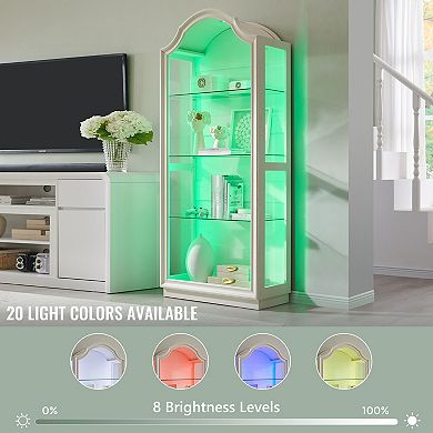 72" Arched Glass Display Cabinet, 4-Tier Display Curio Cabinet, Modern Display Case Shelf