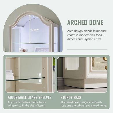 72" Arched Glass Display Cabinet, 4-Tier Display Curio Cabinet, Modern Display Case Shelf