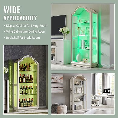 72" Arched Glass Display Cabinet, 4-Tier Display Curio Cabinet, Modern Display Case Shelf