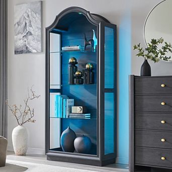 72" Arched Glass Display Cabinet, 4 tier Display Curio Cabinet, Modern Display Case Shelf