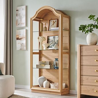 72" Arched Glass Display Cabinet, 4 tier Display Curio Cabinet, Modern Display Case Shelf