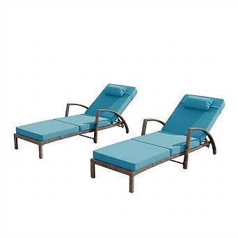 Outdoor Chaise Lounge Chairs Set of 2,Patio Rattan Reclining Chair w/5-Position Adjustable Backrest