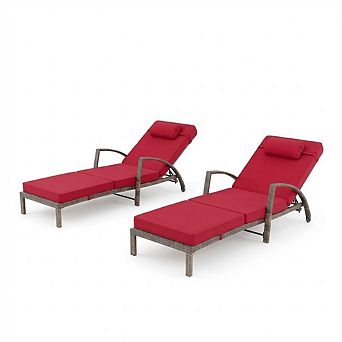 Outdoor Chaise Lounge Chairs Set of 2,Patio Rattan Reclining Chair w/5-Position Adjustable Backrest