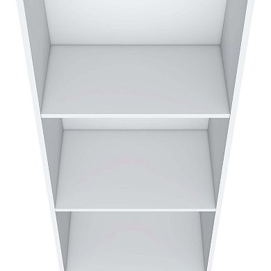 Note 47" tall ladder bookcase with open shelves, slanted modern design, space-saving vertical.