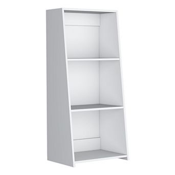 Note 47" tall ladder bookcase with open shelves, slanted modern design, space-saving vertical.
